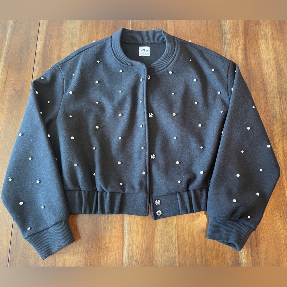 Zara Black Rhinestone Embellished Bomber Jacket